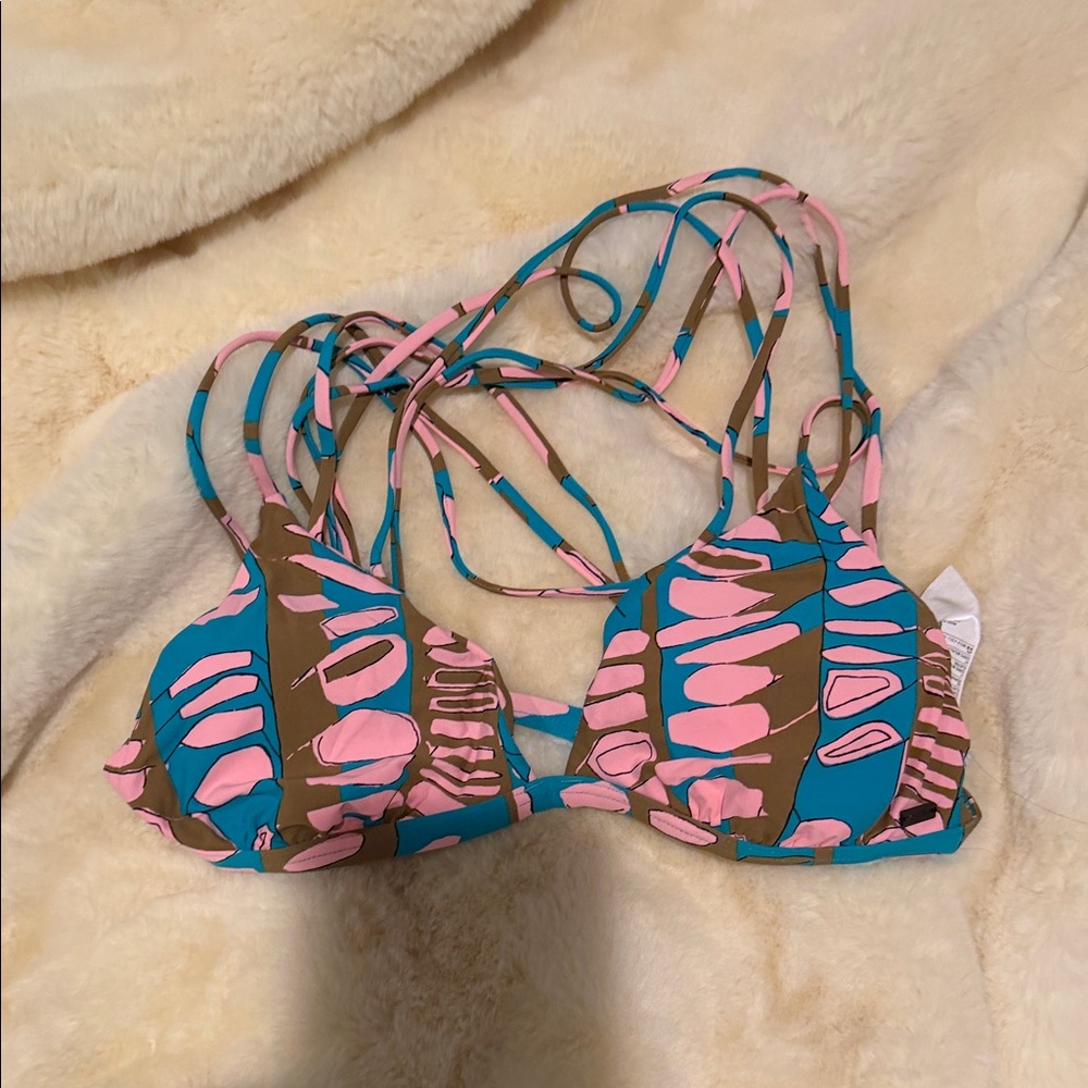 Volcom Pink and Teal Strappy Bikini Top